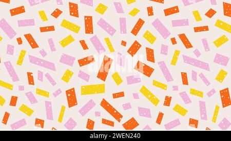 Funky abstract background with colorful confetti. Multi colored festive backdrop in pink, yellow and orange colors. Pop art style textures. Vector Stock Vector