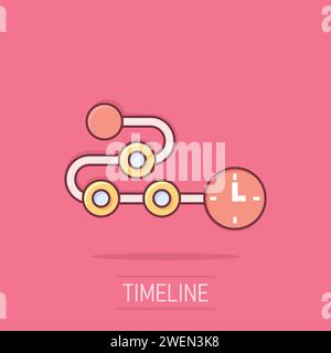 Timeline icon in comic style. Progress cartoon vector illustration on isolated background. Diagram splash effect business concept. Stock Vector