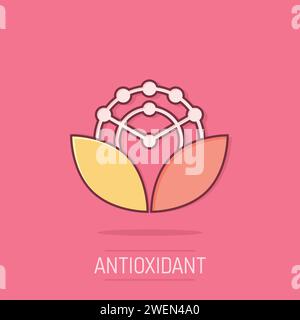 Antioxidant icon in comic style. Molecule cartoon vector illustration on isolated background. Detox splash effect business concept. Stock Vector