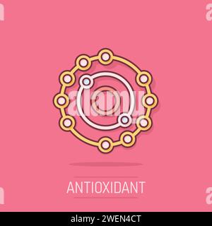 Antioxidant icon in comic style. Molecule cartoon vector illustration on isolated background. Detox splash effect business concept. Stock Vector