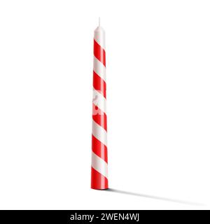 White and red striped wax candle isolated on white background. Festive decoration for birthday cake, New Year, Christmas, Holiday candle. celebration Stock Vector