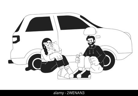 Life changing car accident black and white cartoon flat illustration Stock Vector