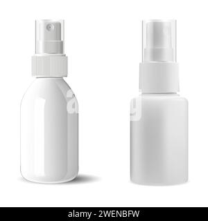 Small cosmetic spray bottle mockup. Mist spray container, facial toner packaging sample design. Realistic medical product container blank. Vector mock Stock Vector