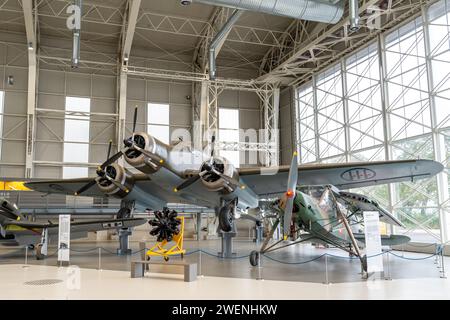 Vintage military turboprop in exhibition inside the Italian Airforce Museum´s hangar Stock Photo