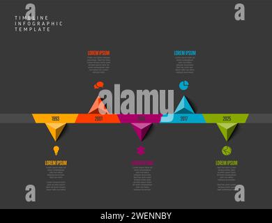 A professional timeline infographic template with colorful pointers and years marked on a horizontal timeline. Ideal simple time line template design Stock Vector
