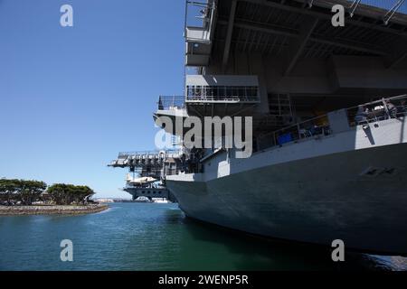 USS Midway (CVB/CVA/CV-41) is an aircraft carrier, formerly of the United States Navy, the lead ship of her class. Now a museum ship in San Diego. Stock Photo