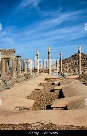 Ruins of Persepolis, ceremonial capital of the Achaemenid Empire (550–330 BC). Fars Province, Iran. Stock Photo