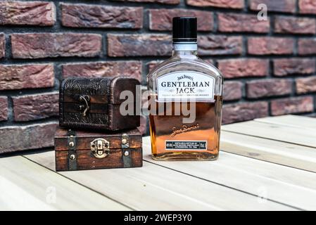 Gentleman Jack on brick wall Stock Photo