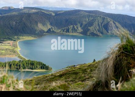 Panoramic beautiful view of Lagoa do Fogo 'Fire Lake' Sao Miguel island in the Azores. Stock Photo