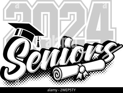 Lettering Class of 2024 for greeting, invitation card. Text for graduation design, congratulation event, T-shirt, party, high school or college gradua Stock Vector