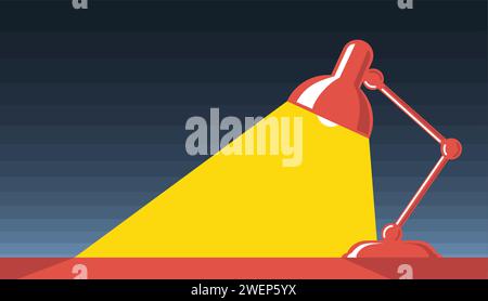 Office desk lamp illustration to highlight text. Table lamp, work desk, incident light. Editable vector template for business card, flyer, banner Stock Vector