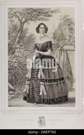 Adelgunde of Bavaria (1823-1914). Duchess consort of Modena and Reggio (1846-1859) by her marriage to Francesco V (1819-1875), Duke of Modena and Reggio. Portrait. Drawing by C. Legrand. Lithography by J. Donón. 'Reyes Contemporáneos' (Contemporary Kings). Volume II. Published in Madrid, 1852. Stock Photo