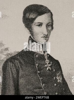 Francis V (1819-1875). Duke of Modena and Reggio (1846-1859). Portrait. Drawing by Valdivieso. Lithography by Martinez. Detail. 'Reyes Contemporáneos' (Contemporary Kings). Volume II. Published in Madrid, 1852. Stock Photo