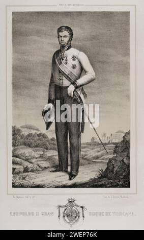 Leopold II (1797-1870). Grand Duke of Tuscany (1824-1859). Portrait. Drawing by M. Iglesias. Lithography by J. Donón. 'Reyes Contemporáneos' (Contemporary Kings). Volume II. Published in Madrid, 1852. Stock Photo