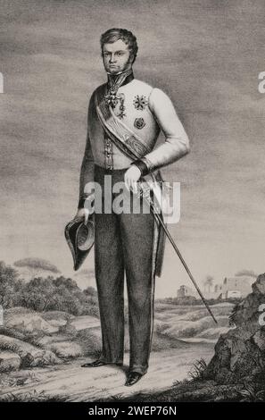Leopold II (1797-1870). Grand Duke of Tuscany (1824-1859). Portrait. Drawing by M. Iglesias. Lithography by J. Donón. 'Reyes Contemporáneos' (Contemporary Kings). Volume II. Published in Madrid, 1852. Stock Photo