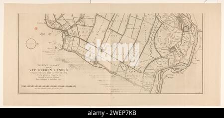 Map of the Vijfheerenlanden (bottom part), Jan van Hagen, 1741 print Lower part of a map of the Vijfheerenlanden. Orientation: north on the right.  paper engraving maps of separate countries or regions. polder, reclaimed land Vijfheerenlanden Stock Photo