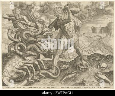 Hercules overcomes the Hydra van Lerna, Cornelis Cort, after Frans ...