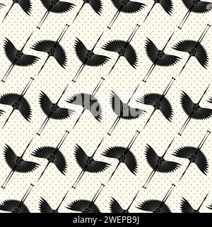 Herons in Art Deco style. Seamless Pattern for interior decoration, textiles. Fashionable home decor. Vector illustration dots texture on white Stock Vector