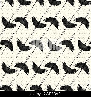 Herons in Art Deco style. Seamless Pattern for interior decoration, textiles. Fashionable home decor. Vector illustration dots texture isolated on whi Stock Vector
