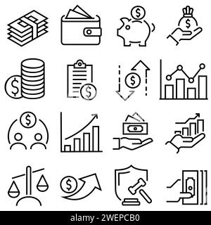 Finance and business icons collection. Big UI icon set in a flat design. Icons pack. Vector illustration EPS10 Stock Vector