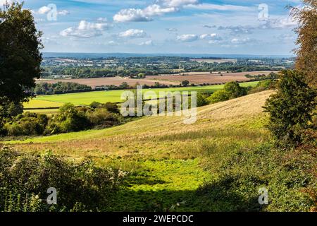 View across Kent from the North Downs at Charing near Ashford in Kent, England. Stock Photo