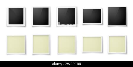 A set of ten retro photo frames with black and yellow inserts on a yellow background. Stock Vector