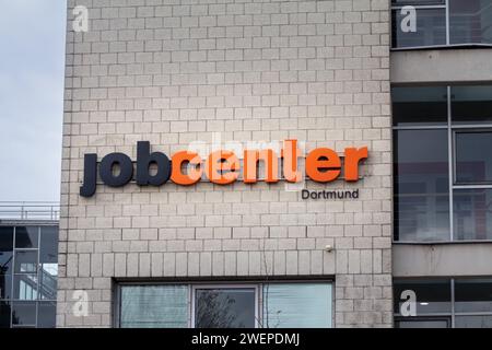 Picture of a sign with the logo of jobcenter deutschland in Dortmund, Germany. Stock Photo