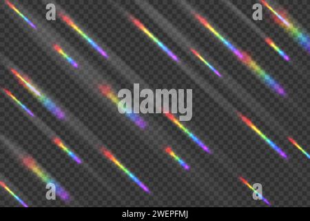 Rainbow prism rainbow light. Sun rays overlay effect. Stock Vector