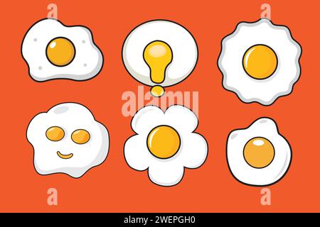 Fried eggs set on orange background. Vector illustration in flat style. Stock Vector