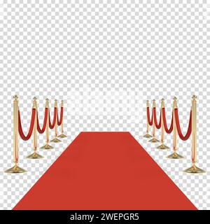 Red carpet with red ropes on golden stanchions Stock Vector