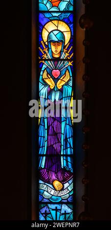 Mater Dolorosa [Sorrowful Mother], a title of the Virgin Mary. A stained-glass window in Igreja de Nossa Senhora de Fátima, Lisbon. Stock Photo