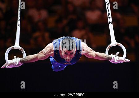 Vahagn Davtyan (Armenia). European Championships Munich 2022: Artistic Gymnastics, Rings Men's Final. Stock Photo