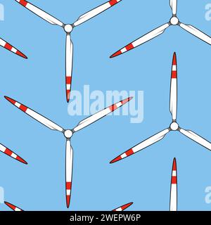 Seamless pattern with propeller, wind turbine, windmill. Vector color background. Stock Vector
