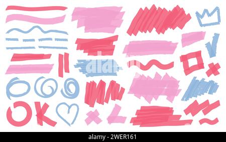 Multicolored highlight brush underlines. isolated elements. Stock Vector