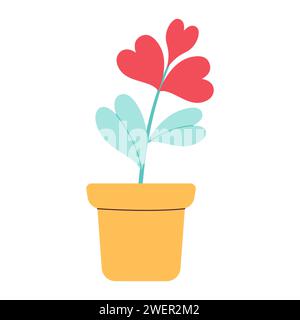 Flowers in form heart. Love plant in pot. Vector illustration. Design for Valentines Day. The concept of goodness and love. Happy Valentine. Trendy flat vector illustration Stock Vector