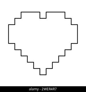 Simple red heart emoticon or emoji in pixel style, doodle style flat vector outline illustration for kids coloring book Stock Vector