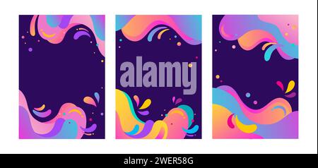 Vertical social media story design template set with copy space for text. vivid color gradient backgrounds for banner, greeting card, poster Stock Vector
