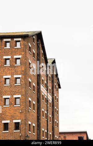 A vertical shot of beautiful vintage brick buildings Stock Photo