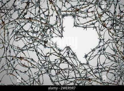 Texas Border Security Issues as razor wire or barbed wires representing the Texan state as a US illegal immigration crisis issue and asylum seekers Stock Photo