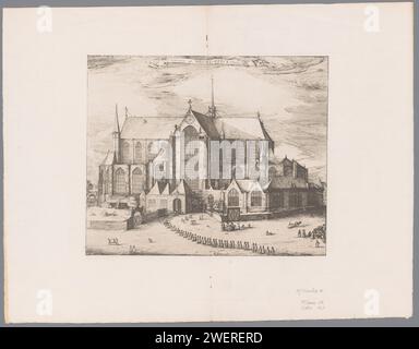 View of the Nieuwe Kerk in Amsterdam, Claes Jansz. Visscher (II), 1612 - 1648 print   paper etching church (exterior). city-view, and landscape with man-made constructions (+ city(-scape) with figures, staffage). cortege, funeral procession new church Stock Photo