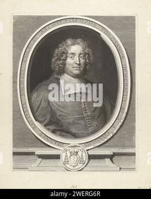 Predtret Van Jean Ban-Bap Customs Colbert, Gerace Edelinck, After Nicolas the largilligigr, 1693 print Portrait of Jean-Baptiste Michel Colbert (1640-1710), archbishop of Toulouse, depicted in ovale frame with weapon.  paper engraving Stock Photo