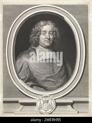 Predtret Van Jean Ban-Bap Customs Colbert, Gerace Edelinck, After Nicolas the largilligigr, 1693 print Portrait of Jean-Baptiste Michel Colbert (1640-1710), archbishop of Toulouse, depicted in ovale frame with weapon.  paper engraving Stock Photo