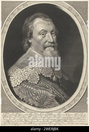 Portrait of Axel Oxenstierna, Willem Jacobsz Delff, after Michiel Jansz van Mierevelt, 1636 print Portrait of Count Axel Oxenstierna, breastpiece with lace collar in oval frame with Latin motto. In the Latin inscription in five lines.  paper engraving official; civil servant; functionary (in general). historical persons Stock Photo