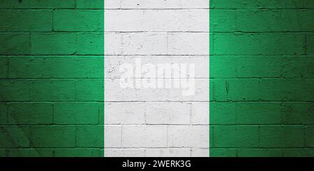 Flag of Nigeria painted on a brick wall. Stock Photo