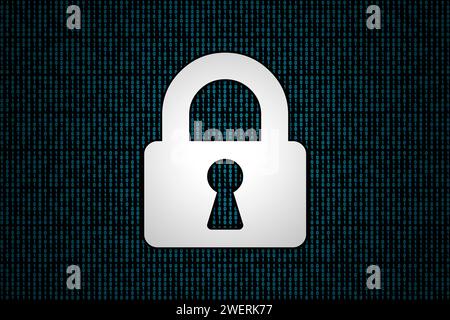 Security on a binary code background. Stock Photo