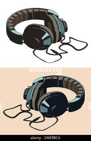 Stylized vector illustration of vintage studio monitor headphones Stock Vector