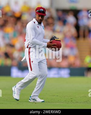 Brisbane, Australia. 26th Jan 2024. Alick Athanaze (28 West Indies) fielding during the NRMA Insurance Test Match between Australia and West Indies at Stock Photo