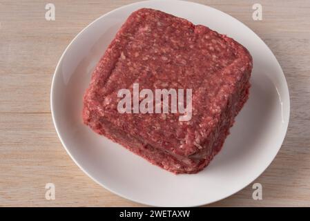 One Pound of Uncooked Organic Ground Beef Stock Photo