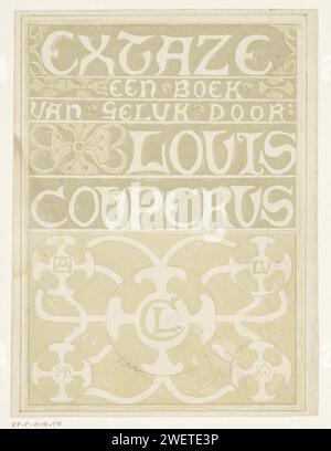 Band design for: Louis Couperus, Extaze: a book of happiness, 1894, Richard Nicolaüs Roland Holst, in Or Before 1894 print Decorative lettering decorated with floral motifs. At the bottom of four circles including the monograms of Louis Couperus and Richard Roland Holst.  paper  flowers  ornament. ornament  circle and derived from circle, e.g.: guilloche Stock Photo