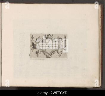 Cartouche with Rolwerk, 1579 print Title in cartouche with rolling work. Title print for a series of prints about the history of Abraham. Print is part of an album.  paper engraving scrollwork, strapwork  ornament Stock Photo